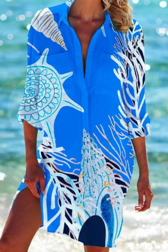Amarae | Long Beach Blouse with Marine Motif