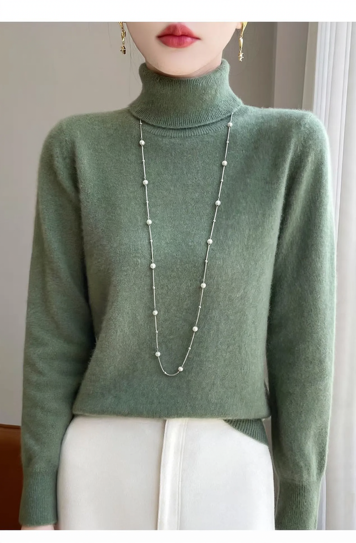 Women's wool sweater, high neck, fine knit