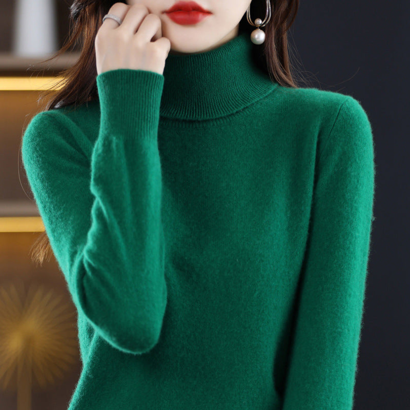 Women's wool sweater, high neck, fine knit
