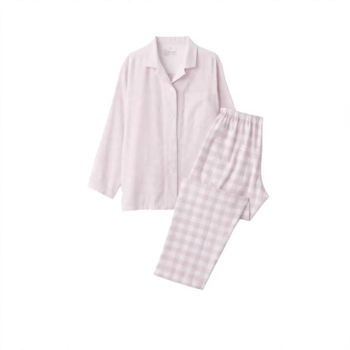 Double-layer cotton pajama set, checkered, Japanese style