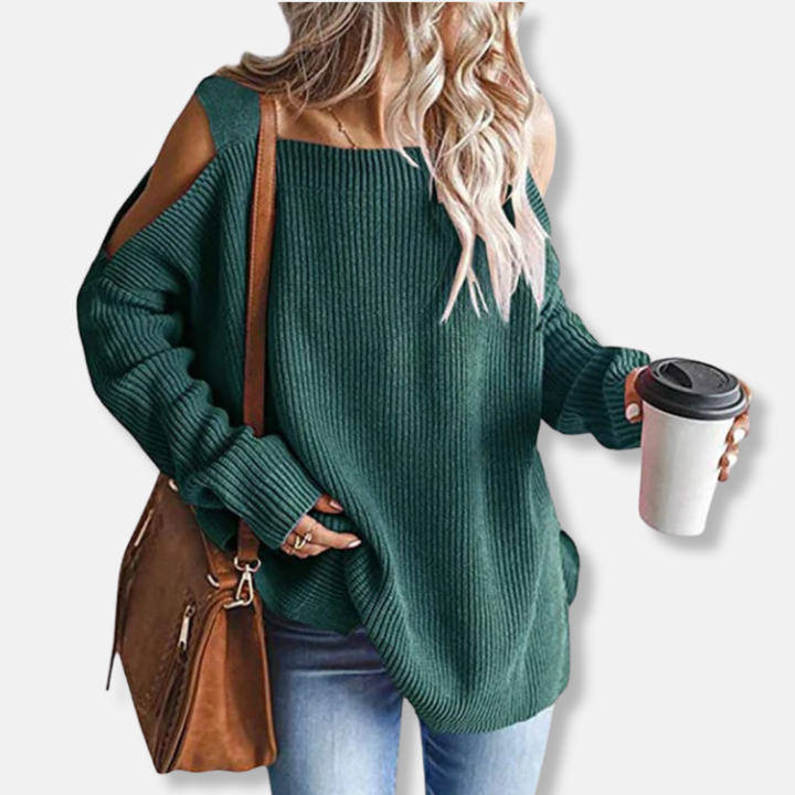 Amarae | Sweatshirt - Open Shoulder Knit - Loose Fit - Structured Fabric
