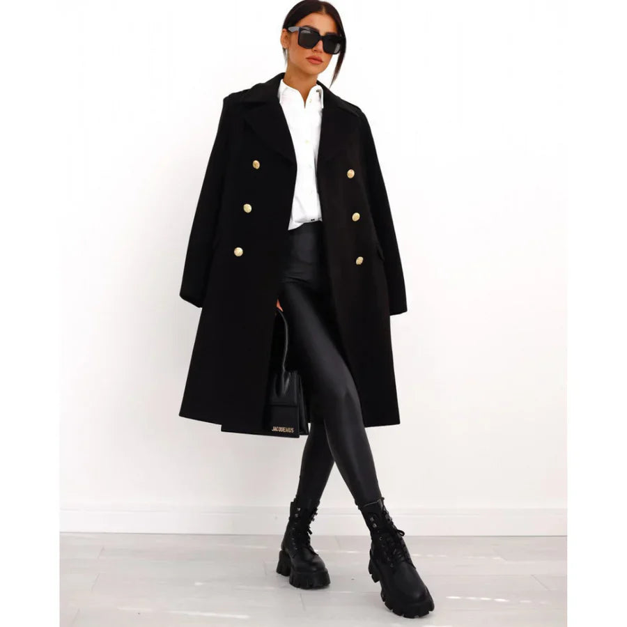 Amarae | Coat Long - Tailored - Double Breast Button Closure - Wide Lapels