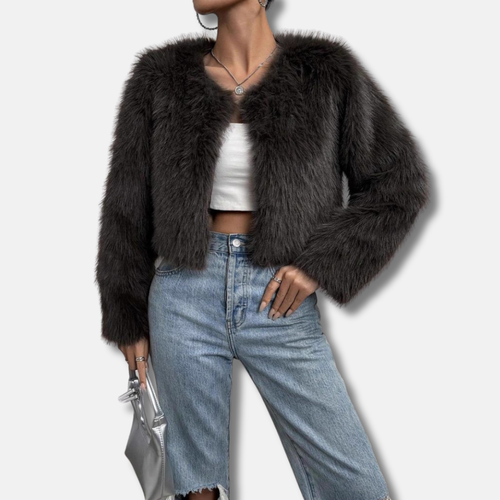 Amarae | Coat - Faux Fur - Short - Open Front - Collarless - Long Sleeves