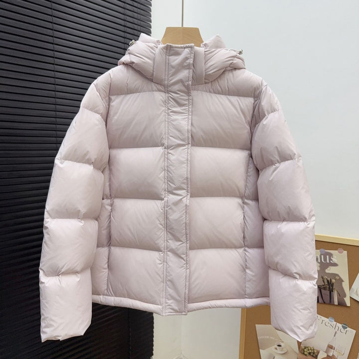 Short women's down jacket with detachable hood