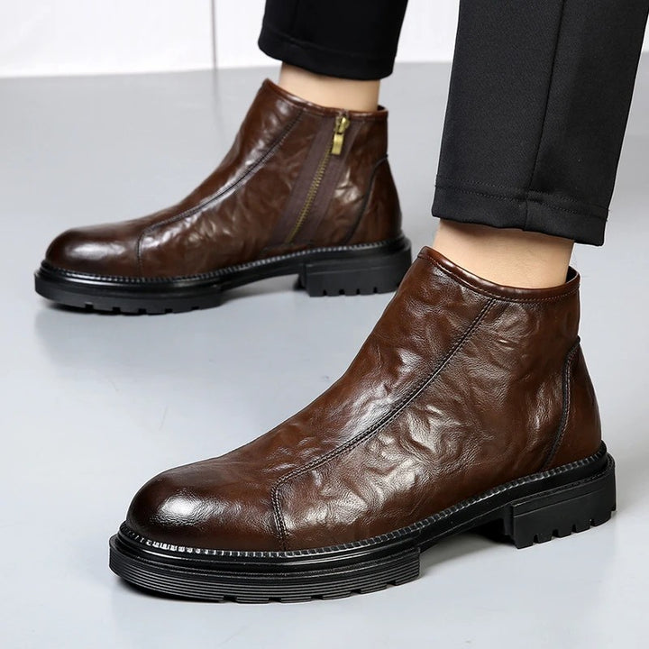 Men's leather boots with zipper, lined