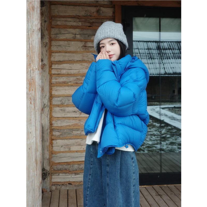 Short down jacket with hood, 90% white goose down