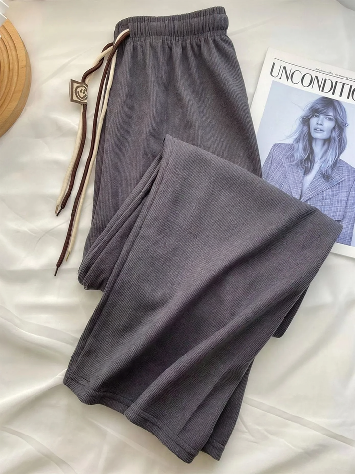 Fine cord wide trousers for women, high waistband