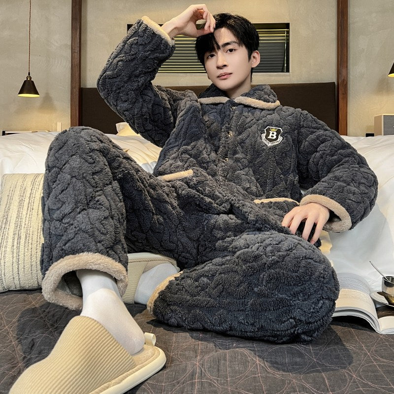 Padded men's pajamas, triple-layered, extra warm