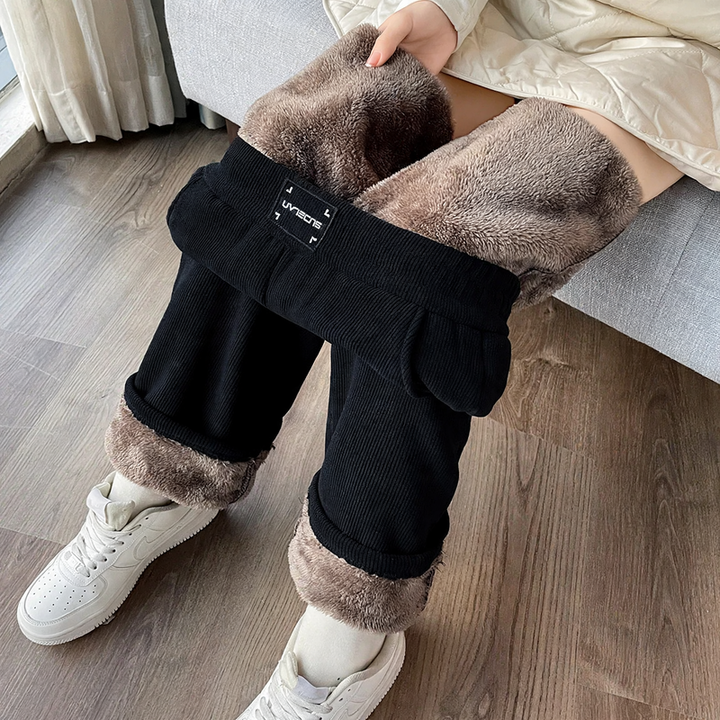Chenille wide pants for women, straight cut