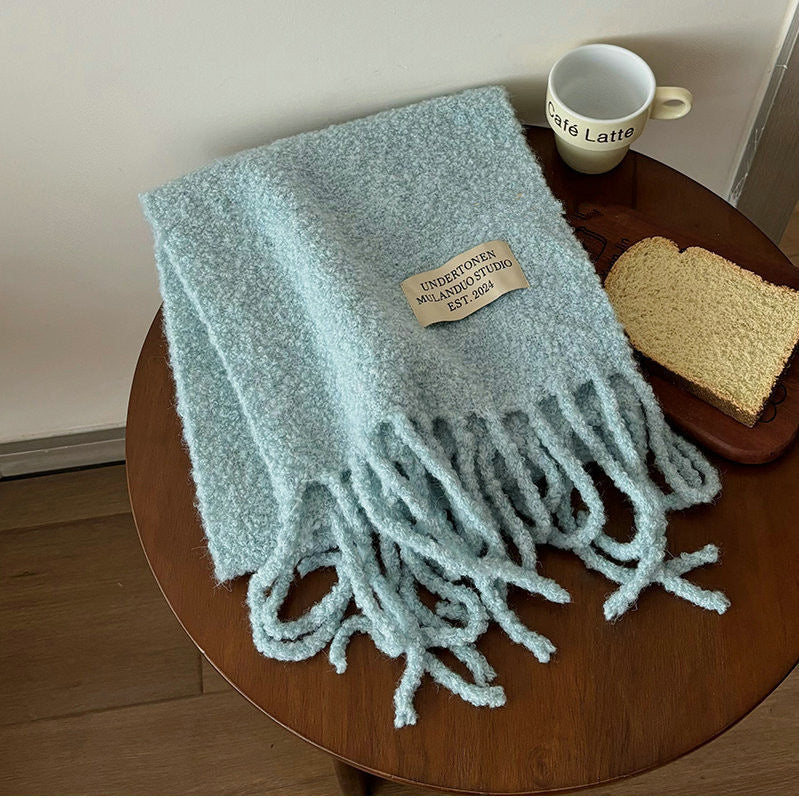Long Alpaca Scarf with Fringes and Letter Application