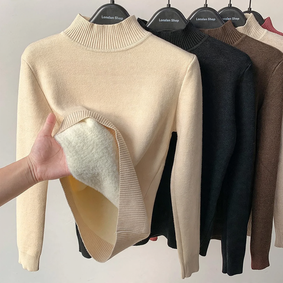 Women's pullover with stand-up collar and fleece lining