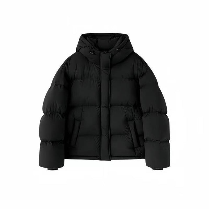 Short down jacket with hood for women