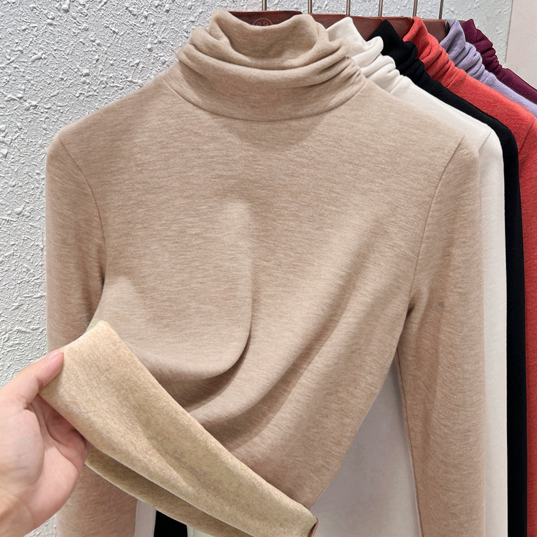 Women's thermal shirt with stand-up collar, lined