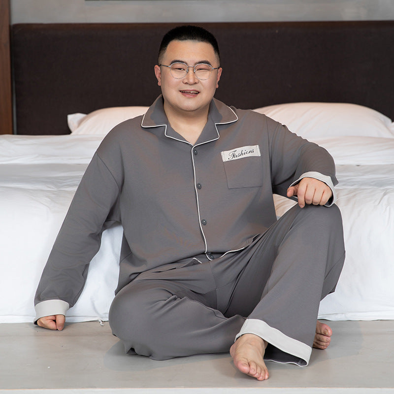 Men's Pajama Set, Cotton, with Lapels, Plus Sizes