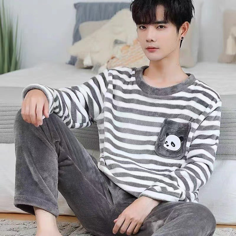 Flannel pajama set for men, long-sleeved