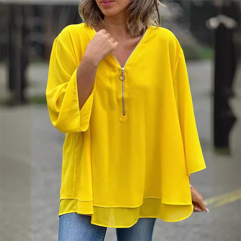 Lune London | Chiffon Zipper Top with V-Neck