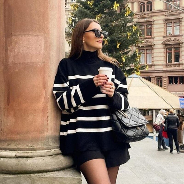 Lune London | Knit Sweater - Oversized Fit - High Collar - Soft Knitted Stripes