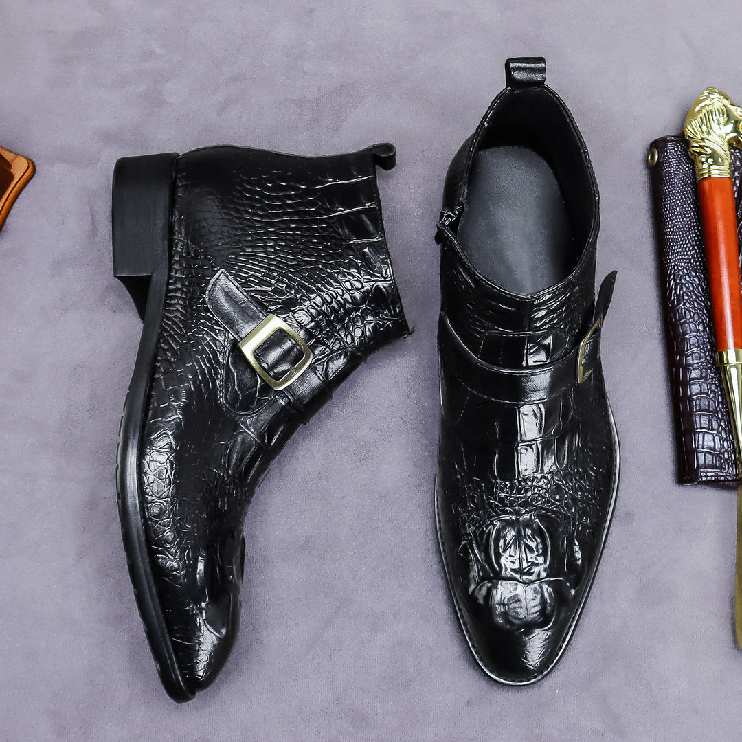 Men's boots made of calfskin leather with crocodile embossing