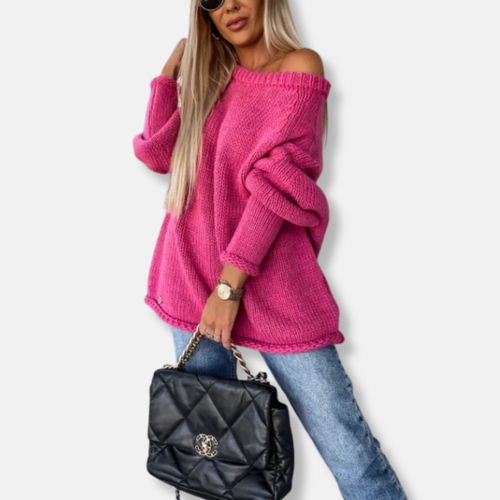 Amarae | Sweatshirt - Chunky Knit - Oversized Fit - Off-Shoulder Neck - Balloon Sleeves