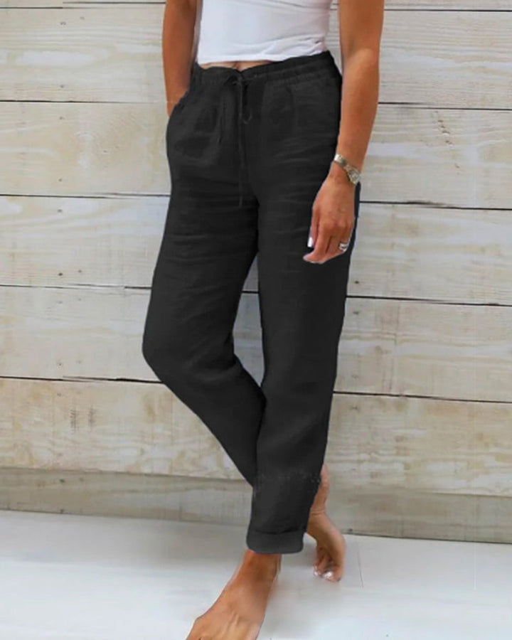 Chic und Stil | Women’s Linen Trousers with Cotton Blend and Elastic Waistband