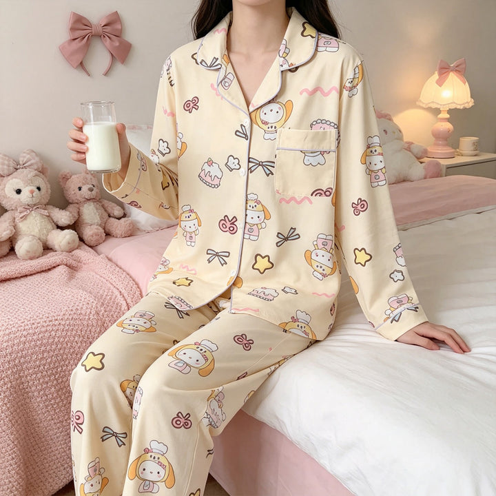 Women’s Pajama Set, Long Sleeve, Heart Pattern, Leisure Style