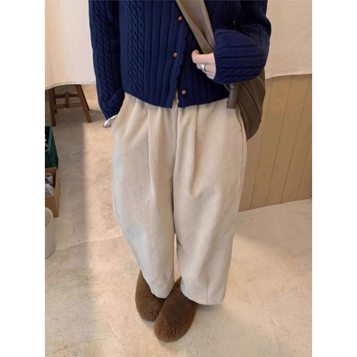 Women's corduroy trousers, plus sizes, lined, wide cut