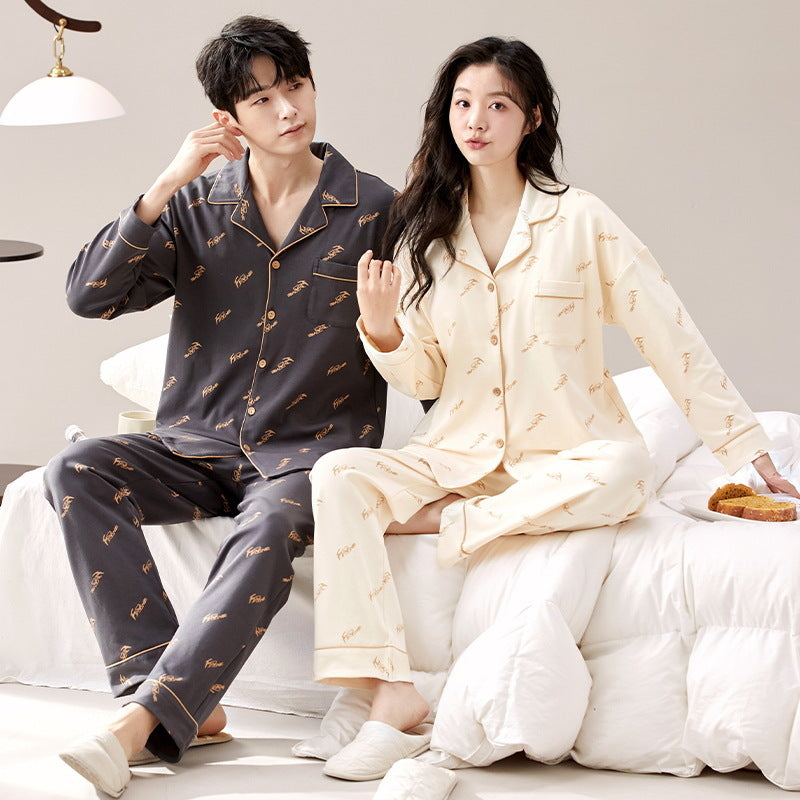Pair-Pajama-Set, Cotton, Long Sleeve, with Button Placket
