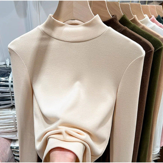 Women's thermal undershirt with stand-up collar, lined