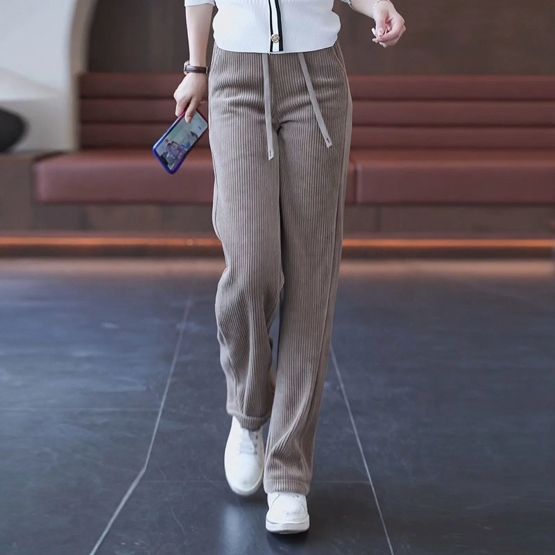 Women's corduroy pants, lined, wide cut