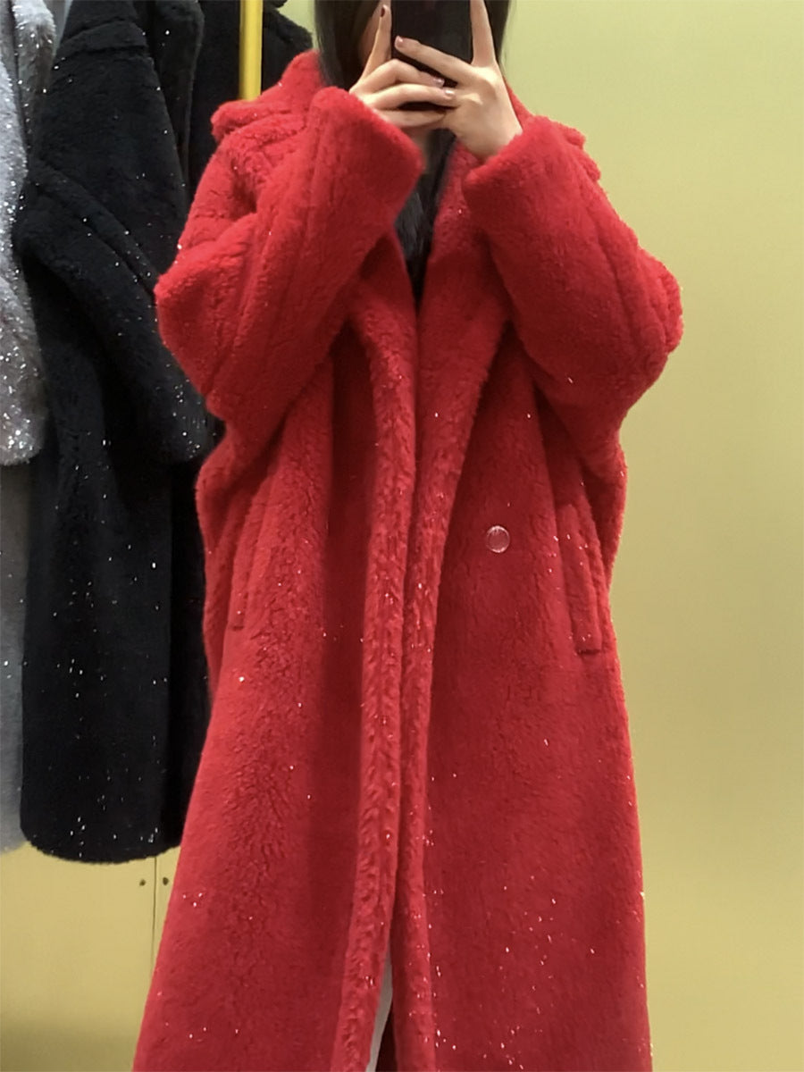 Teddy Coat with Gloss Effect, Mid-Length, Women's