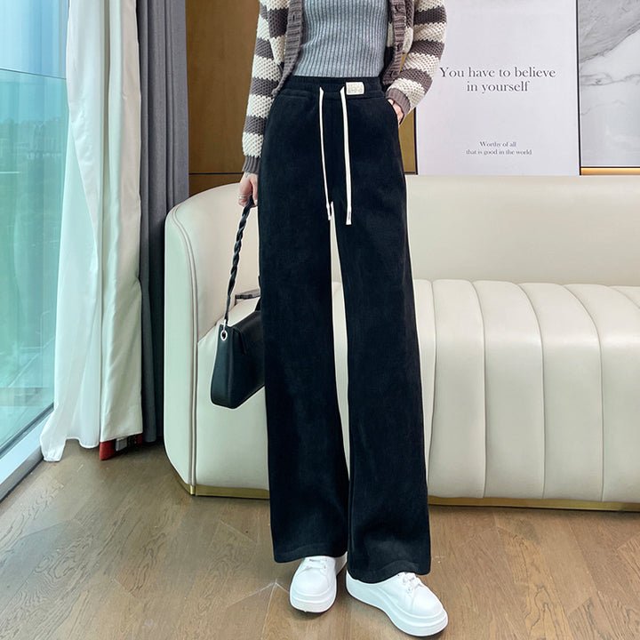 Chenille corduroy trousers with wide leg, lined