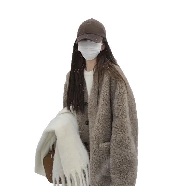 Women's winter jacket with lamb fleece imitation, lined