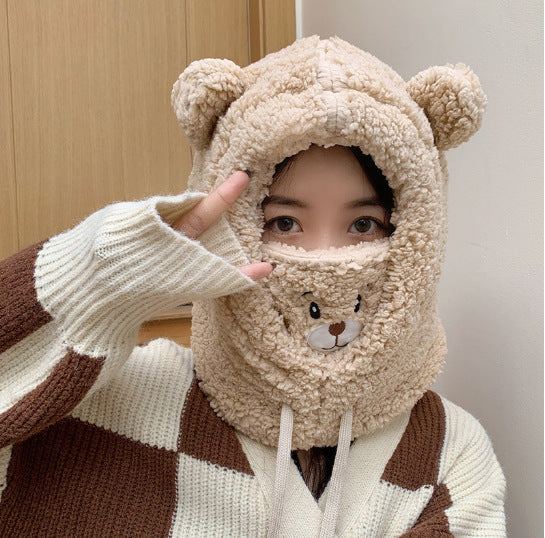 Padded winter hooded hat with scarf