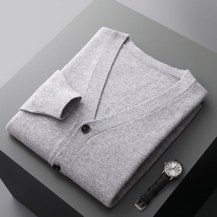 Men's cardigan with V-neck, wool