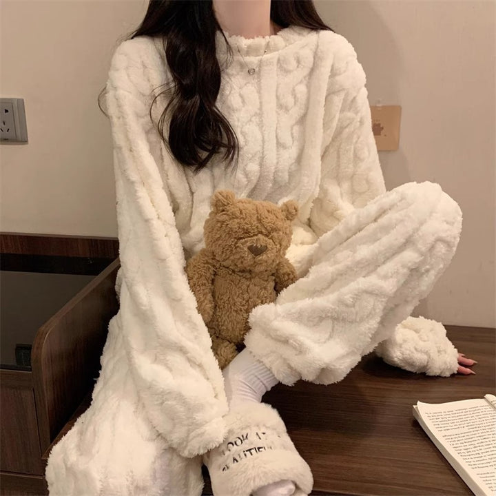 Fluffy Jacquard Loungewear Set for Couples