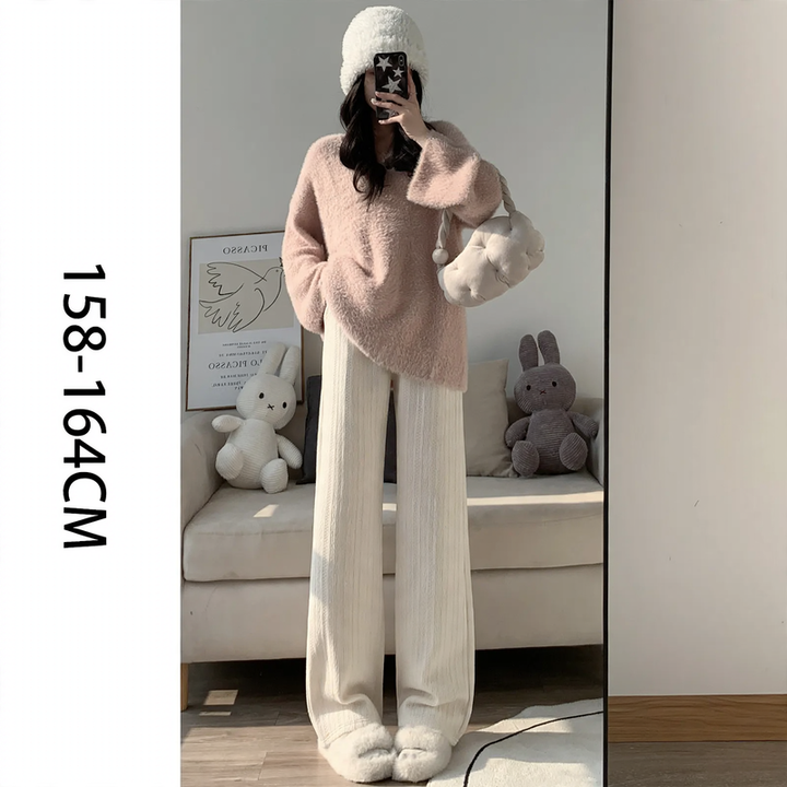 Chenille wide leg trousers for women, straight cut, autumn/winter