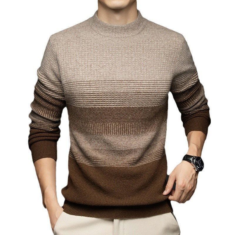 Men's Wool Sweater, Stand-Up Collar, 100% Wool, Jacquard