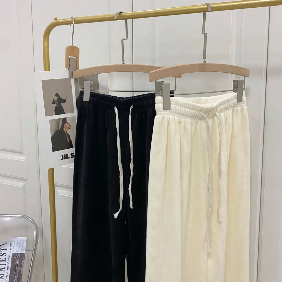 Lined cord wide pants with drawstring