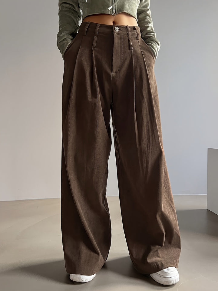 Women's corduroy pants with wide leg and pleats