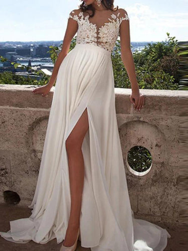 Amarae | Maternity Evening Wedding Dresses Lace Dresses Side Slit Backless V-Neck White