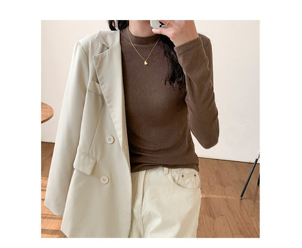 Women's knit shirt with stand-up collar