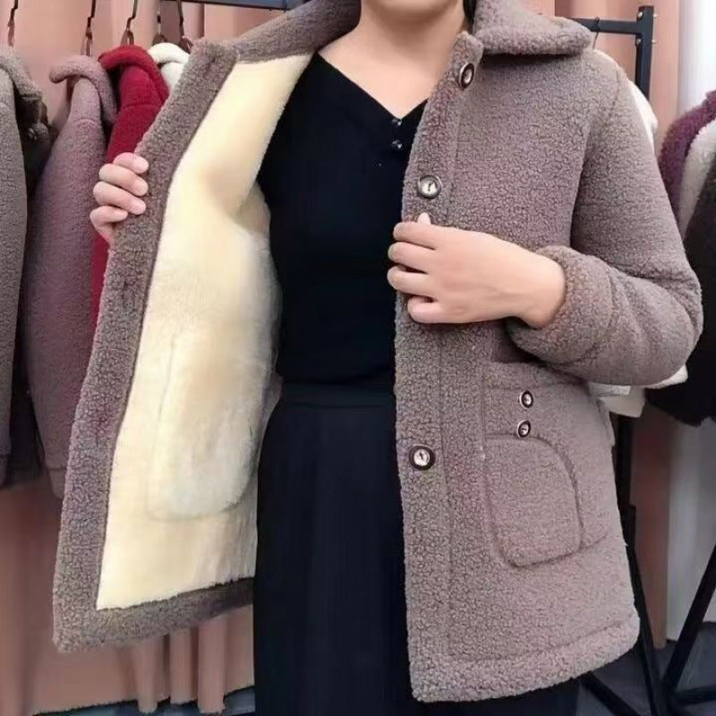 Lamb fleece coat, lined, mid-length, winter