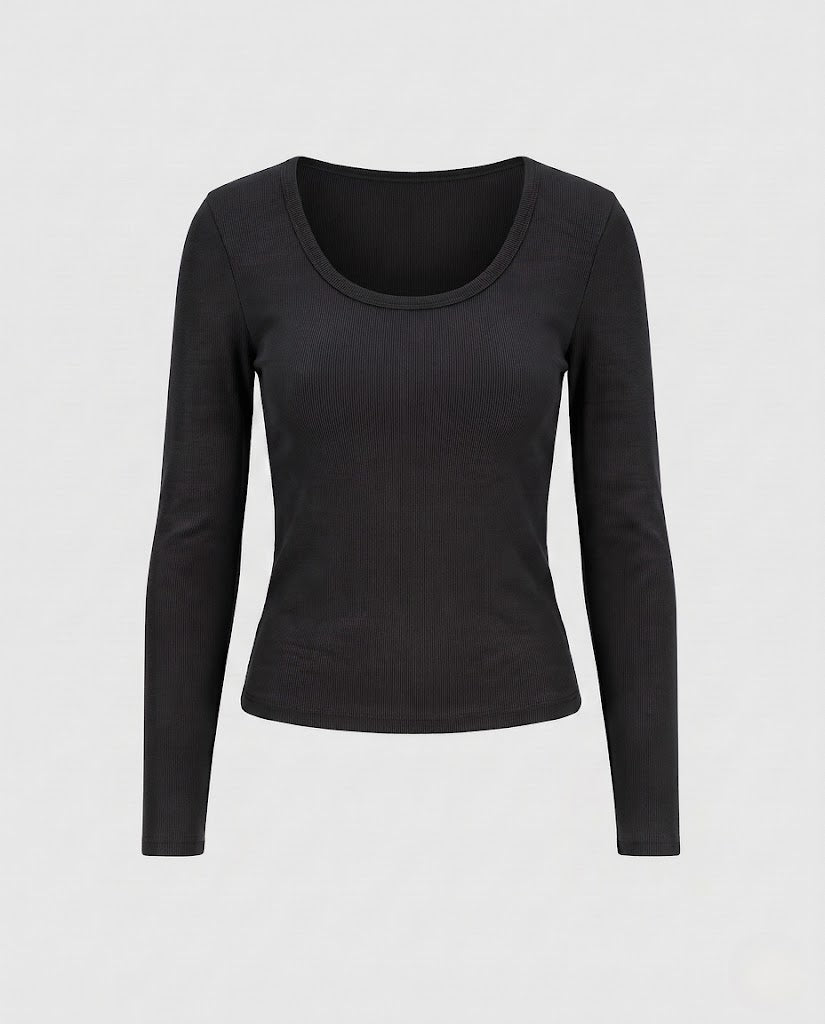Women's Fitted Long Sleeve Shirt made of Cotton Blend with Boat Neck Amarae