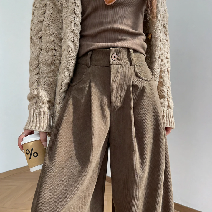 Kord-Pants, straight cut, high-waisted
