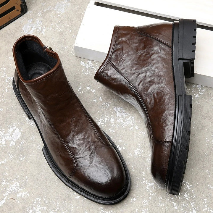 Men's leather boots with zipper, lined