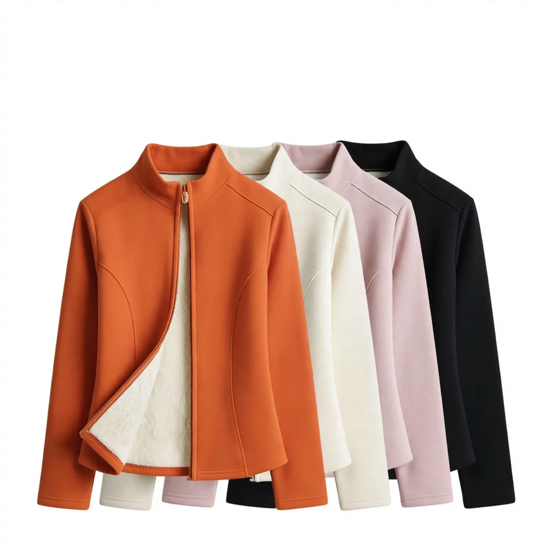 Padded women's yoga jacket with tailored cut and zipper