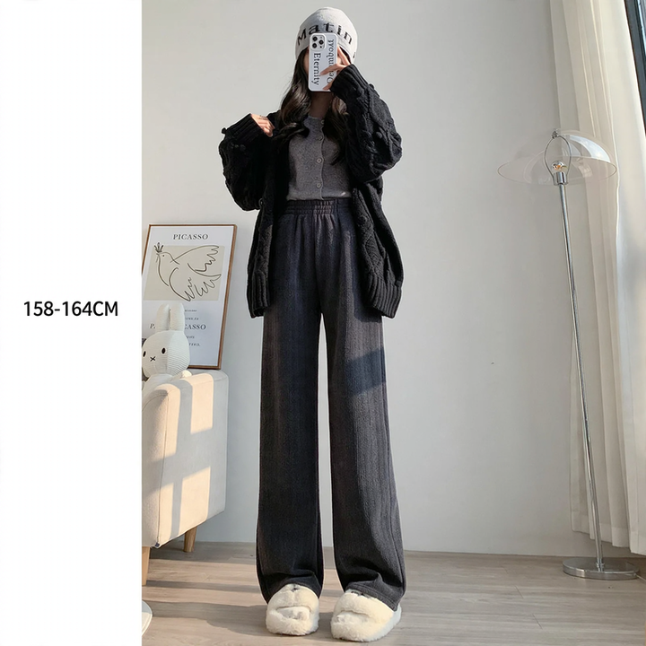 Chenille wide leg trousers for women, straight cut, autumn/winter