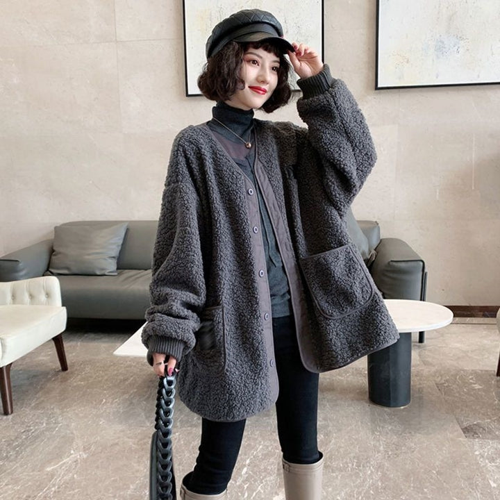 Lamb fleece coat, Oversized, Winter