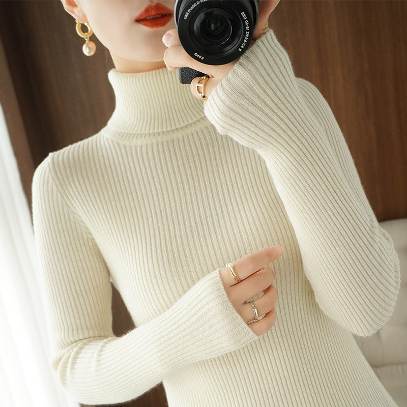 Women's turtleneck sweater, ribbed, slim fit