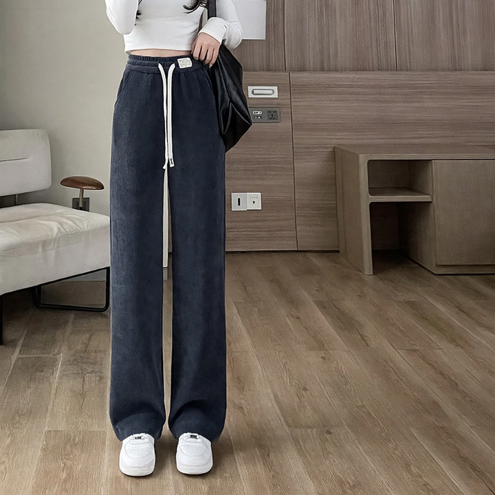 Padded corduroy leisure pants with high waist